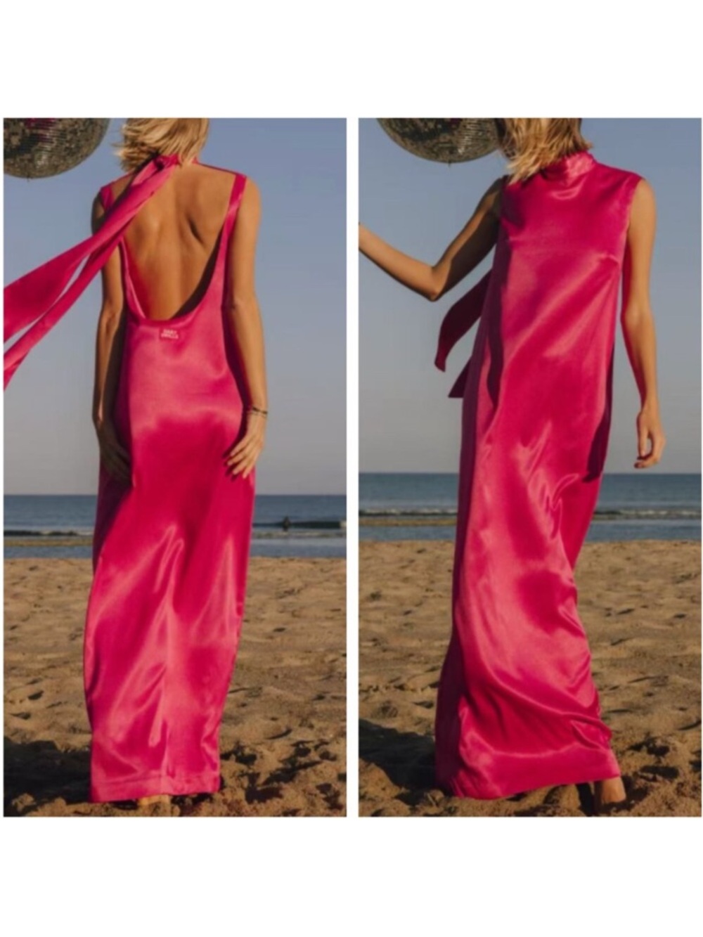 Daily Drills Pink Silky Maxi Dress Wedding Guest Formal Cocktail Party NWT XS